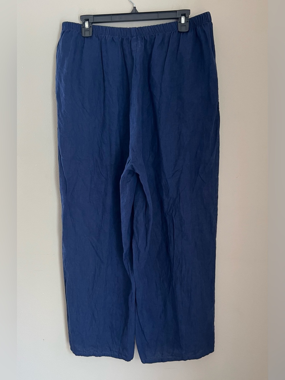 Flax Linen Crop Pants Women’s L (14-18) Drk Blue Pull On Pockets Lagenlook Beach - Picture 2 of 11